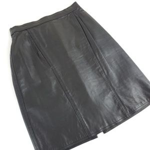Vintage Leather Knee Length Black Pencil Skirt